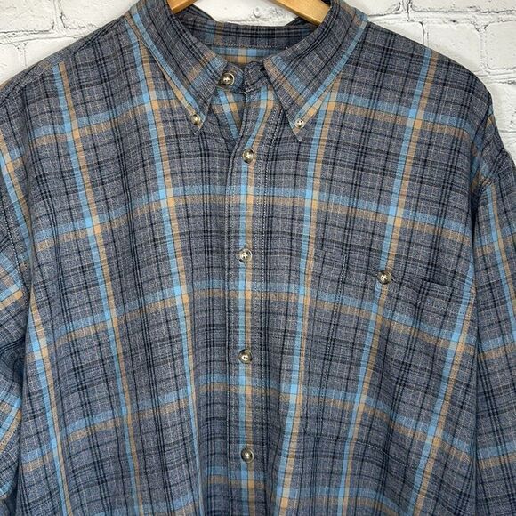 Cabelas Mens Long Sleeve Gray Blue Plaid Button Front Shirt size L Tall - Picture 2 of 9